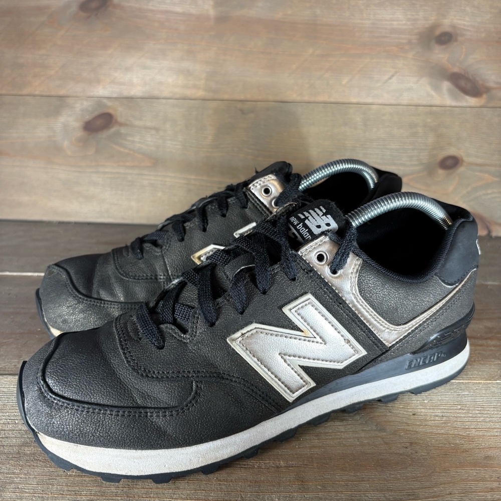 new balance 574 womens size 10 shoes black leather athletic running sneakers